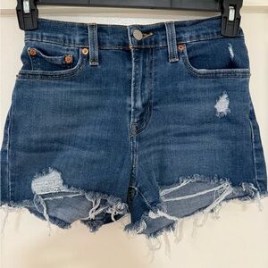 Levi's Blue Distressed Jean Shorts High-Waisted Frayed Hem